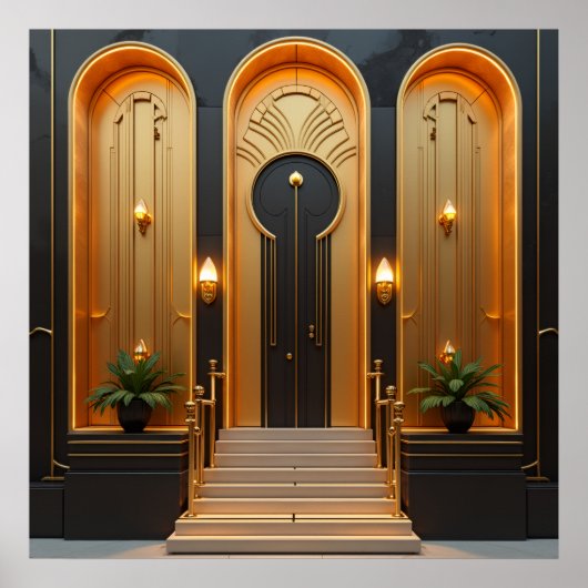 Art Deco Gouden Deur Ingang Luxe Poster (Voorkant)
