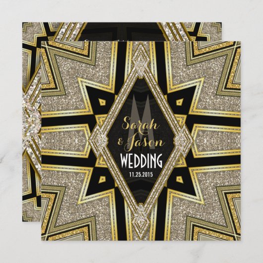 Art Deco Gouden Diamanten bruiloft Kaart (Voorkant / Achterkant)