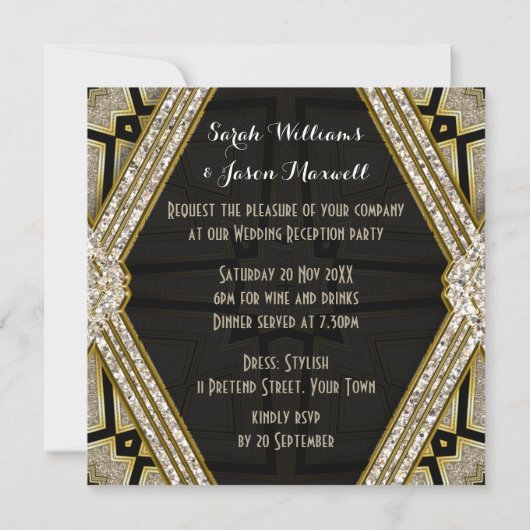 Art Deco Gouden Diamanten bruiloft Kaart (Achterkant)