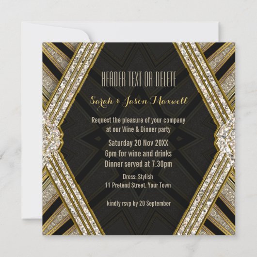 Art Deco Gouden Diamonds Dinner Uitnodigingen (Achterkant)