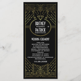 Art Deco  gouden en zwarte bruiloftsprogramma's Programmakaart