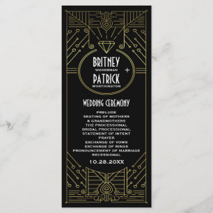 Art Deco  gouden en zwarte bruiloftsprogramma's Programmakaart