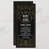 Art Deco  gouden en zwarte bruiloftsprogramma's Programmakaart (Voorkant / Achterkant)