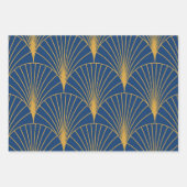 Art Deco Gouden Geometrische Fans op Navy Blue Inpakpapier Vel (Voorkant 2)