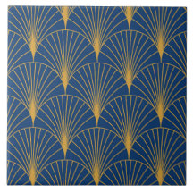 Art Deco Gouden Geometrische Fans op Navy Blue
