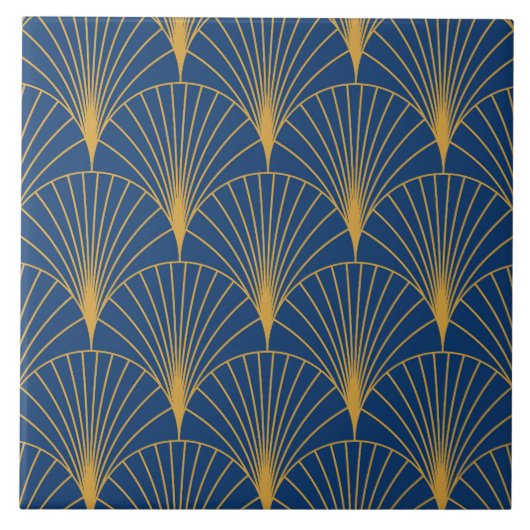 Art Deco Gouden Geometrische Fans op Navy Blue Tegeltje (Voorkant)