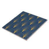 Art Deco Gouden Geometrische Fans op Navy Blue Tegeltje (Zijkant)