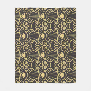 Art Deco: Gouden geometrische Tegels. Fleece Deken
