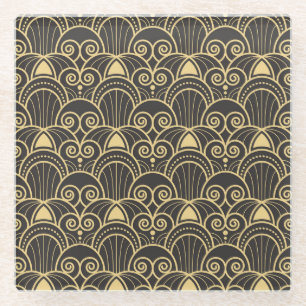 Art Deco: Gouden geometrische Tegels. Glazen Onderzetter