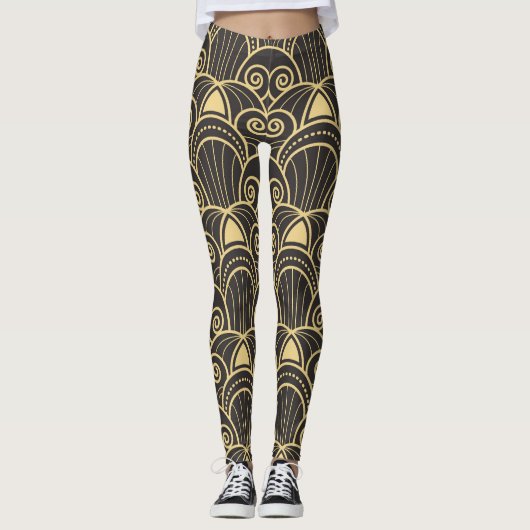 Art Deco: Gouden geometrische Tegels. Leggings (Voorkant)