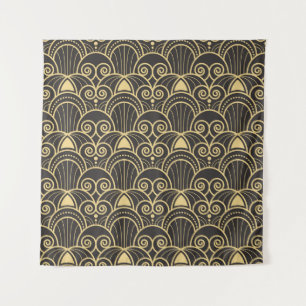 Art Deco: Gouden geometrische Tegels. Wandkleed