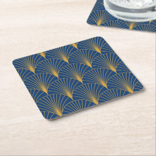 Art Deco Gouden Geometrische Waaiers op Marineblau Kartonnen Onderzetters