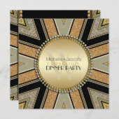 Art Deco Gouden Glitter Uitnodiging voor Etenparty (Voorkant / Achterkant)