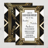 Art Deco Gouden Huwelijksjubileum Uitnodiging (Voorkant / Achterkant)