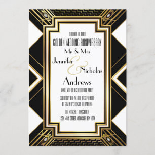 Art Deco Gouden Huwelijksjubileum Uitnodiging