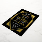 Art Deco Gouden Huwelijksjubileum Zwart Goud Folie Uitnodiging (Gedraaid)