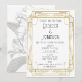 Art Deco  Gouden Huwelijksuitnodiging Kaart (Voorkant / Achterkant)
