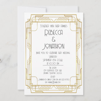 Art Deco  Gouden Huwelijksuitnodiging Kaart