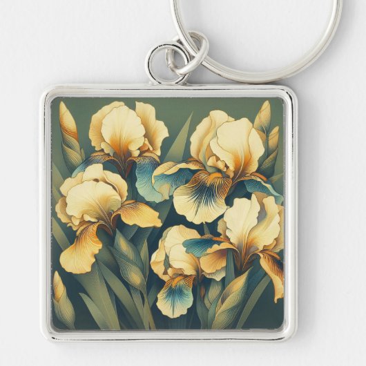 Art Deco Gouden Iris Sleutelhanger (Voorkant)
