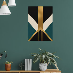 Art Deco Gouden Kruis Poster Zwart Teal Geometri