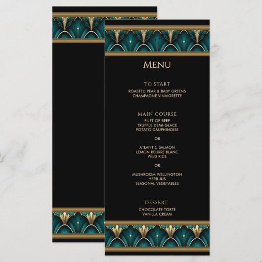 Art Deco Gouden Lijst Trouwmenu uit het verleden Menu (Voorkant / Achterkant)