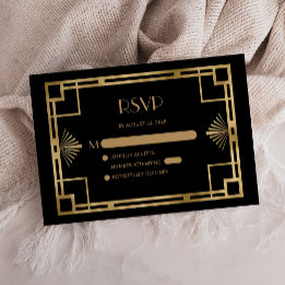 Art Deco gouden lijst zwart bruiloft RSVP jaren 20 Informatiekaartje