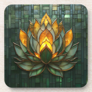 Art Deco Gouden Lotus Groen Tegelwerk Print Bier Onderzetter