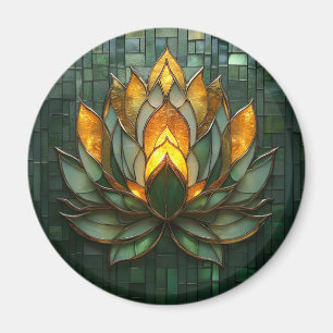 Art Deco Gouden Lotus Groen Tegelwerk Print Magneet