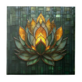 Art Deco Gouden Lotus Groen Tegelwerk Print Tegeltje (Voorkant)