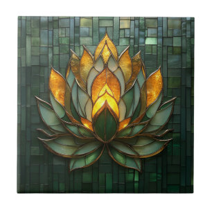 Art Deco Gouden Lotus Groen Tegelwerk Print Tegeltje
