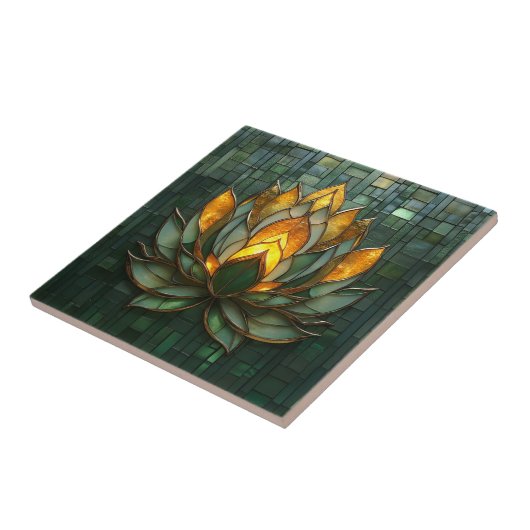 Art Deco Gouden Lotus Groen Tegelwerk Print Tegeltje (Zijkant)