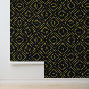 Art Deco gouden overlappende cirkels op zwart Behang