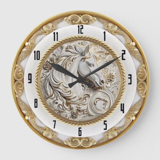 Art Deco Gouden Paard Grote Klok (Voorkant)