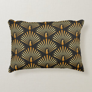 Art deco gouden pauwenpatroon accent kussen