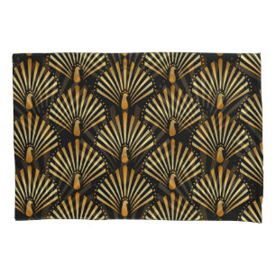 Art deco gouden pauwenpatroon kussensloop