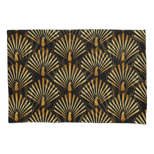Art deco gouden pauwenpatroon kussensloop (Voorkant)