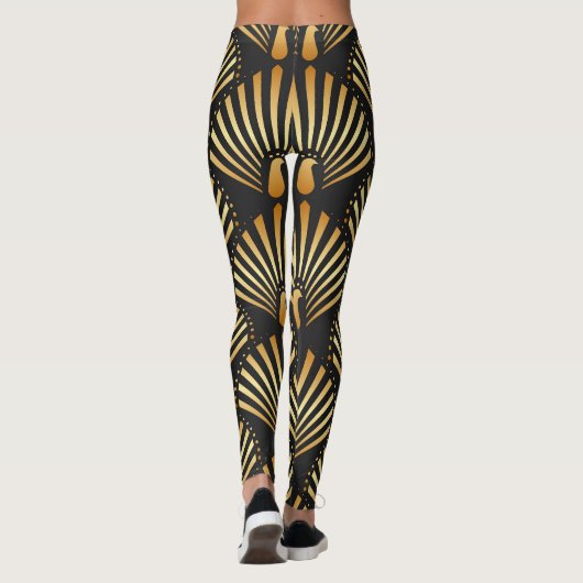Art deco gouden pauwenpatroon leggings (Achterkant)