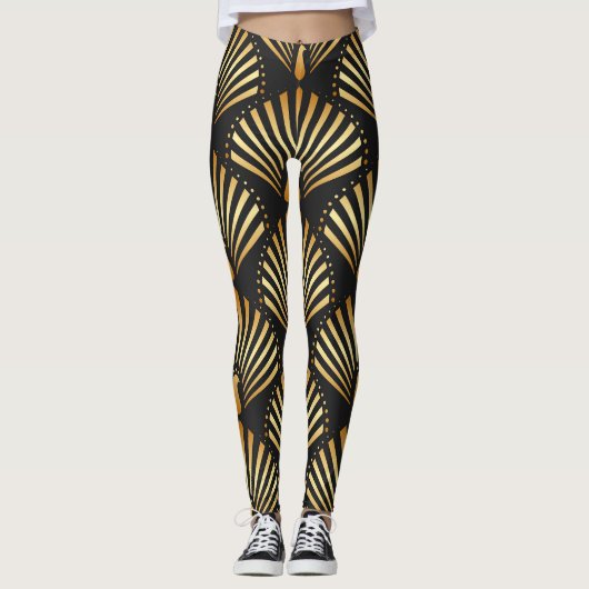 Art deco gouden pauwenpatroon leggings (Voorkant)