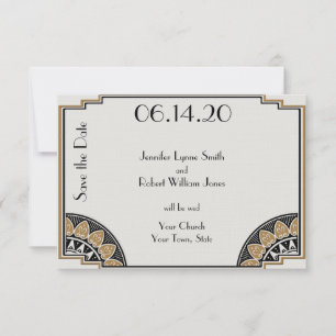 Art Deco Gouden Posh Bruiloft Opslaan van de Datum Save The Date