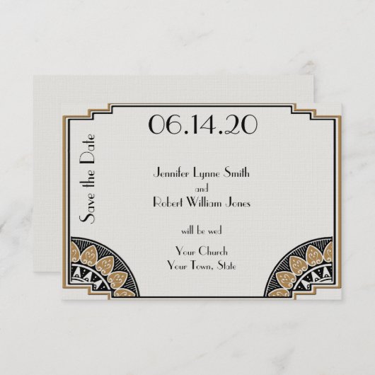 Art Deco Gouden Posh Bruiloft Opslaan van de Datum Save The Date (Voorkant / Achterkant)