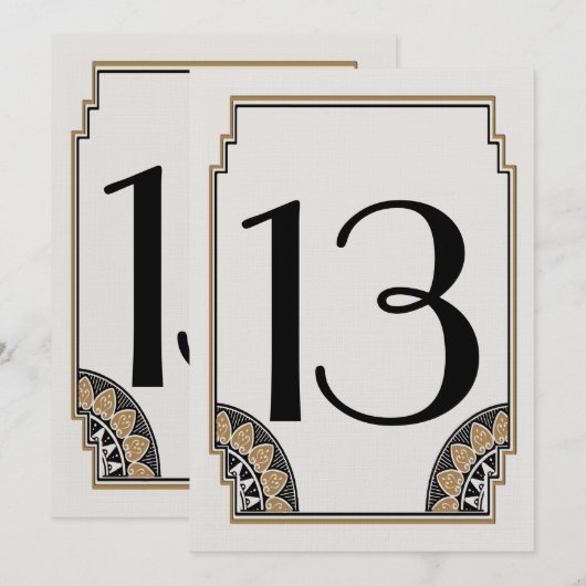 Art Deco Gouden Posh Tafel Nummer 13 Kaart (Voorkant / Achterkant)
