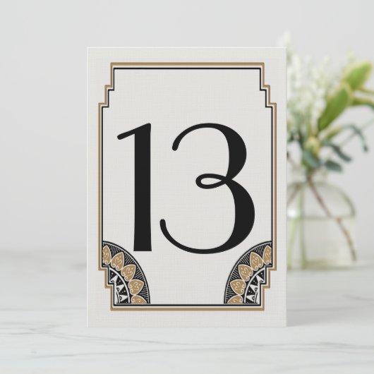 Art Deco Gouden Posh Tafel Nummer 13 Kaart (Staand voorkant)