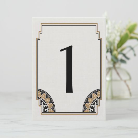Art Deco Gouden Posh Tafel Nummer 1 Kaart (Staand voorkant)