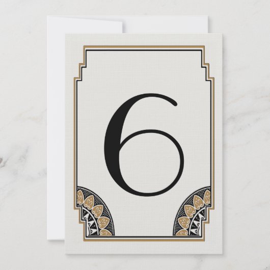Art Deco Gouden Posh Tafel Nummer 6 Kaart (Voorkant)