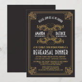 Art Deco  Gouden Repetitie Dineruitnodigingen Kaart (Voorkant / Achterkant)