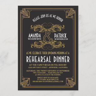 Art Deco  Gouden Repetitie Dineruitnodigingen Kaart