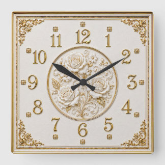 Art Deco Gouden Roos Vierkante Klok