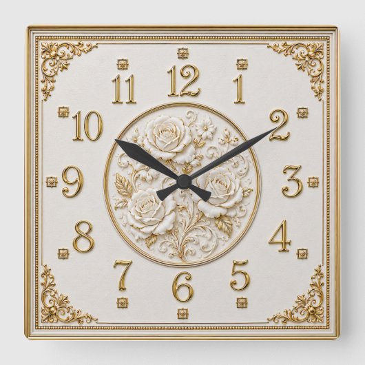 Art Deco Gouden Roos Vierkante Klok (Voorkant)