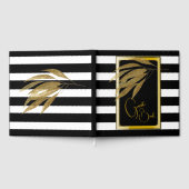 Art Deco Gouden Rozen Bladeren Zwarte Strepen Huwe Gastenboek (Volledig)