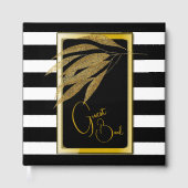 Art Deco Gouden Rozen Bladeren Zwarte Strepen Huwe Gastenboek (Voorkant)